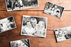 Fathers day composition. Black-and-white pictures, studio shot.
